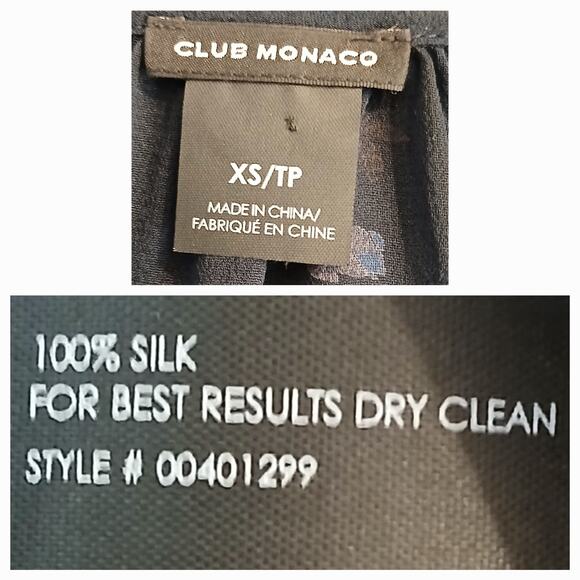 Club Monaco SZ XS 100% Silk Sheer Navy Blue Floral Blouse 4-Button Ties 00401299 - Picture 6 of 6
